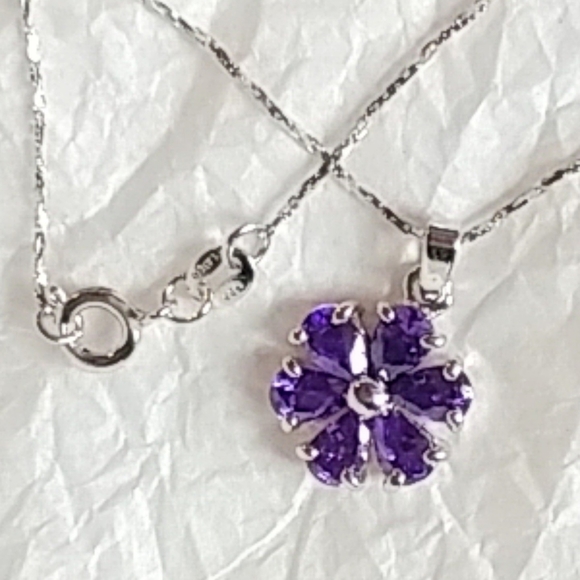 PURPLE CZ FLOWER PENDANT with 16" CHAIN - Picture 3 of 7